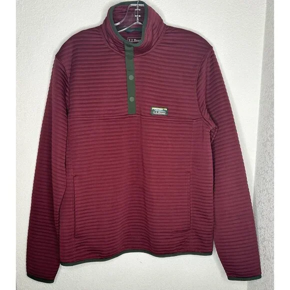 L.L. Bean Pullover Mens Medium Airlight Knit Red Textured Snap Mock Neck Casual - Picture 1 of 11